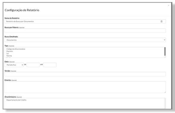 Regdrive Compliance - Screen shows configuration options for a report within the system.